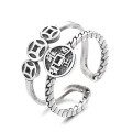 wholesale S925 Sterling Silver Retro Vintage Coin Double-Layer Hollow-Out Design Unisex Versatile Open-Attitude Ring-0-4