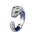 wholesale Silver-gold plated ZHUO ZHI FAN Jewelry high-carbon diamond Muzo green panther series emerald-inspired panther ring for women-0-4