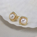 wholesale S925 Sterling Silver Fashion Cultured Freshwater Pearl 14K Gold Small Stud Earrings Factory Direct-0-3