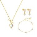 wholesale S925 Sterling Silver Shimmering Moonstone-style Jewelry Set with an OT Clasp and Heart Pendant, Fashionable Euro-American Luxury-0-4