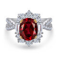 wholesale S925 Sterling Silver 2-Carat Oval Ruby Moissanite Women's Ring High-End Silver Jewelry-0-11