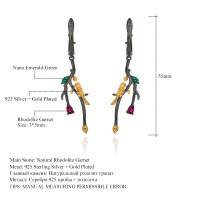 wholesale 925 Silver Italian Artisan Designer Earrings, Natural Style Bird Design with Genuine Rose Quartz Earrings-Natural rose pomegranate earrings