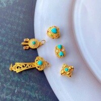 wholesale Sterling silver gold-plated with inlaid natural raw turquoise accessories DIY bracelet necklace ornament spacer bead pure silver pendant-Style 5