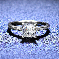S925 Silver Four-Prong Princess-Cut Moissanite Ring for Women, Live Stream Supply-1 carat (D color moissanite)  16 yards