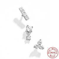 wholesale S925 Sterling Silver New Geometric Diamond Inlaid Stud Earrings Set, Cross-Border Hot Selling Fashion Trendy INS Earrings-Gold-3pcs set 925 silver