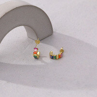 wholesale 925 Sterling Silver Rainbow Zircon Earrings for Women, Small Batch Ins Retro Elegant Studs-F1388-Gold 925 Silver