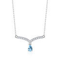 wholesale S925 Silver Light Luxury V-Shape Design Gemstone Necklace with Natural Topaz Pendant-0-5