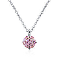 wholesale S925 Sterling Silver Wholesale 1 Carat D Color Moissanite Pendant with Diamond Accents Classic Four-Prong Necklace for Women-2 carat (pink moissanite) necklace 925 silver