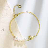 wholesale S925 Sterling Silver Freshwater Pearl Bracelet for Women with Zircon Ins Style Gift for Best Friend-Gold 925 silver
