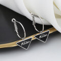 wholesale S925 Sterling Silver Black Inverted Triangle Letter Ear Clasp French Retro Unique Temperament Internet Celebrity Style Earrings for Women-0-0