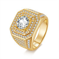 wholesale Plated with 925 Sterling Silver in White Gold, 2-Carat Star Moissanite Men's Ring, Imported Moissanite, Colorfast-Silver with zircon gold 10