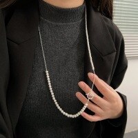 wholesale S925 Sterling Silver Matte Bead Long Pendant Necklace Women New Korean Style Fashion Minimalist Chic Collarbone Chain-Sterling silver