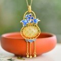 wholesale Silver-gilt, silver-gilt openwork floral basket, enamel tassel, and Hetian jade pendant-0-6