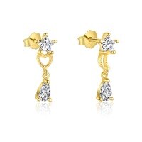 wholesale S925 Sterling Silver Star Moon Zircon Earrings-Single two-piece combination 925 silver