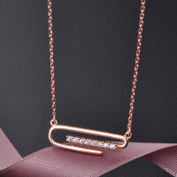wholesale S925 Sterling Silver Paperclip Diamond Necklace for Women, Minimalist Collarbone Chain with Unique Pendant Set-00844-Rose Gold 925 Silver