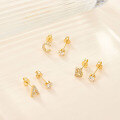 wholesale Metal: 925 Sterling Silver Alibaba International Station Exclusive 26 Letters Shiny Zircon Ear Studs Light Luxury Micro-Inlaid Personality Ear Pin-0-2