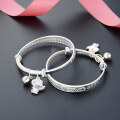 wholesale Metal material S999 sterling silver zodiac rat bracelet for birth year with bell, push-pull baby infant bracelet, full moon silver bangle wholesale-0-2