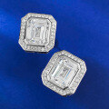wholesale Metal material first, imported European and American style high-carbon diamond 8*10mm rectangular emerald cut earrings fully paved with diamonds-0-1