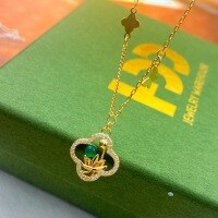 wholesale S925 Sterling Silver Maker-style Bamboo Joint Lotus Four-leaf Necklace, Exquisite and Fashionable, Little Luxury Style High-end Collarbone Chain-c-white gold