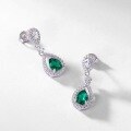 wholesale S925 Silver Cross-Border Hot-Sale Light Luxury Intricate Cultured Emerald Teardrop Long Drop Earrings, Custom Cultured Colored Gemstone Ear Studs-0-2