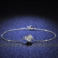 925 Silver Moissanite Clover Simple Women's Bracelet, Live Stream Hit Direct from Manufacturer-50-point zircon  925 silver
