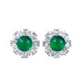 wholesale S925 Silver with 60 Simulated Green Chalcedony Inlaid Earrings, Extravagantly Set Fashion Classic Earrings for Women-0-4