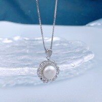 wholesale S925 Sterling Silver Freshwater Pearl Sunflower Pendant, Fashionable, Exquisite, and Elegant High-end Jewelry Gift for Mom-Box chain (single chain 40+5CM) 925 silver