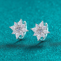 S925 Sterling Silver Moissanite Floral Stud Earrings for Women-5mm zircon  925 silver