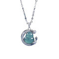 S925 Silver-Plated Natural A-Grade Blue Jade Gourd Pendant Necklace-0-3