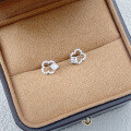 wholesale S925 Sterling Silver Small and Exquisite Geometric Square Four-Leaf Clover Stud Earrings with Zirconia, Simple and Versatile-0-3