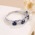 wholesale S925 Sterling Silver Plated with 18K Gold, Cross-Border New Style Moissanite Cultured Colored Gemstone 7-Stone Eternity Ring, Blue Sapphire Ring-0-2