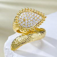 wholesale Metal material first: Bohemian style simulated diamond snake ring wedding band for women, cross-border ins style, new arrival from MuJing Jewelry-K046 Gold Adjustable opening