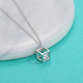 wholesale 925 Sterling Silver Ins Style Geometric Square Diamond Pendant Collarbone Chain, Minimalist and Hollow-Out Three-Dimensional Design Necklace Trendy for Women-0-1