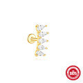 wholesale S925 Sterling Silver Moon and Star Flat Back Spiral Ear Cartilage Stud with Diamonds for Everyday Wear-0-12