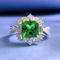wholesale S925 Silver Square-Cut 7*7 Emerald Luxuriously Bezel-Set European and American Style Ring for Women-R185 Green Diamond No. 5