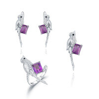 wholesale [925 Silver] Designer High-end Natural Gemstone Jewelry Set, Bird Design Ring, Earrings, and Pendant-Ring (Note: US size 5-100
