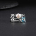 wholesale S925 Sterling Silver Natural Freshwater Pearl Ring Fashionably Luxurious and High-End, Set with Natural Topaz-0-3