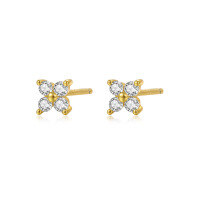 wholesale S925 Sterling Silver Cross-border Star Earrings With Zirconia And Geometric Floral Design-F2502-Gold 925 Silver