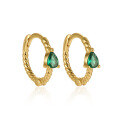 wholesale 925 Sterling Silver Micro-Inlaid Turquoise Emerald Zircon Teardrop Hoop Ear Clasp Fashion Geometric Minimalist Earrings-0-4