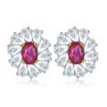 wholesale 925 Silver Daisy Ruby Zircon Flower Earrings Light Luxury European and American Retro Earrings-0-0
