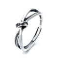 wholesale S925 Sterling Silver Korean Style Asymmetrical Minimalist Line Heart Knot Creative Adjustable Ring for Women-0-4