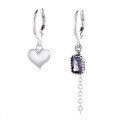 wholesale S925 silver AB-style purple zirconia heart asymmetrical ear cuff, trendy sweet-cool style, ins-inspired earrings for women-0-4