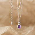 wholesale S925 Silver Fresh and Sweet Ins Style Niche Designed Diamond-Inlaid Amethyst Gourd Necklace Y02151-0-0