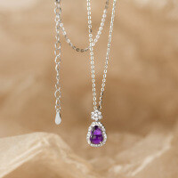 wholesale S925 Silver Fresh and Sweet Ins Style Niche Designed Diamond-Inlaid Amethyst Gourd Necklace Y02151-S925 Silver Necklace 925 Silver