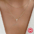 wholesale S925 Sterling Silver Double Layer Stackable Cross Pendant Necklace with Inlaid Crystals,ins-0-3