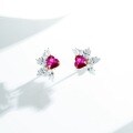 S925 Sterling Silver Synthetic Ruby Heart Stud Earrings-0-4