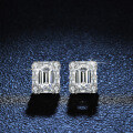S925 Silver Four-Prong Earrings with Moissanite Rectangular Leaf Shape-0-2