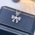 wholesale S925 Sterling Silver Pearl and Diamond Bow Heart Necklace, Unique and Sweet Collarbone Chain, Gift for Female Best Friend-0-5