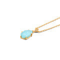 wholesale 925 Silver Gold Plated Japanese Light Jewelry Summer Vintage Teardrop Collarbone Necklace with Amazonite and White Crystal Double-Layer Stone-0-4