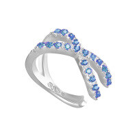 wholesale S925 Sterling Silver Single Ear Cuff With Double Layer Zircon-inlaid Cross Design, Fashionable And Creative-Single platinum-blue diamond